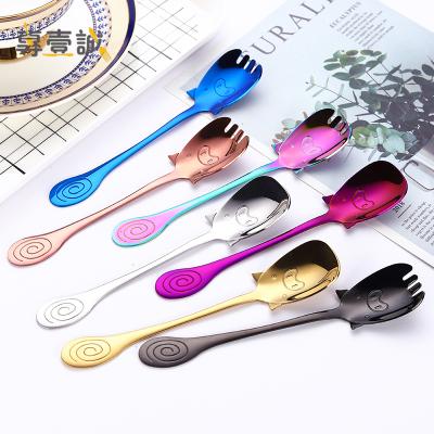 China Sustainable Creative Design Pig Cartoon Spoon Fork Stainless Steel Coffee Dessert Salad Spork for sale