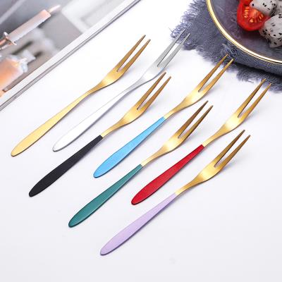 China Viable mirror polish cake small forks salad fork stainless steel metal fruit dessert golden fork for sale