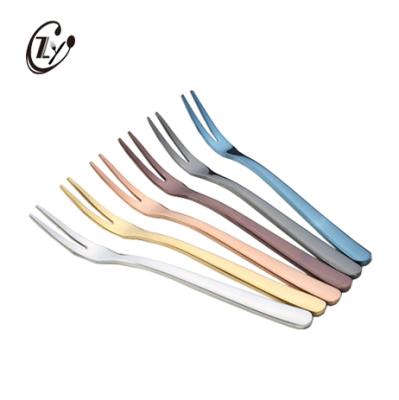 China Viable Mini Colorful Fruit Cake Fork Small Mirror Polish Stainless Steel Fork for sale