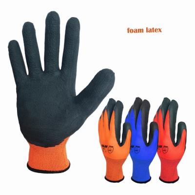 China YULAN 13 gauge anti-slip polyester/nylon liner black spongy rubber coated gloves,comfortable&breathable gloves for sale