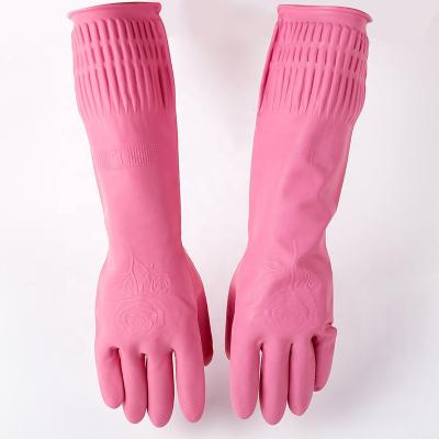 China Water proof type long latex household gloves/hand gloves for home work with beautiful colors, 100g for sale