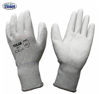 China Antistatic Touch Screen Carbon Fiber Coated ESD PU Gloves for sale