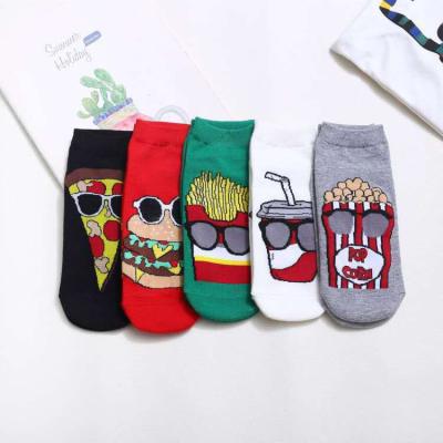 China New Design HY-525 QUICK DRY Colorful Food Burger Socks Women's Chips Boat Sox Non Slip Invisible Socks for sale