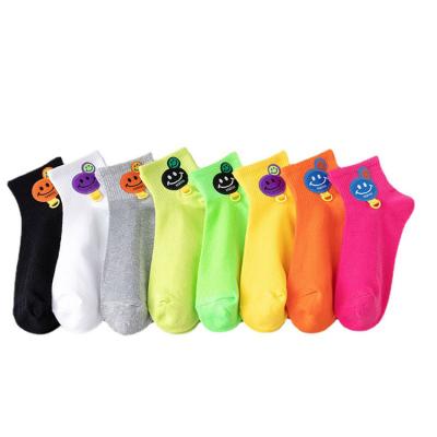 China Sporty fast shipping korean style nc colorful smile face funny socks cotton custom women's unisex ankle mesh sock quotes crew sock for sale