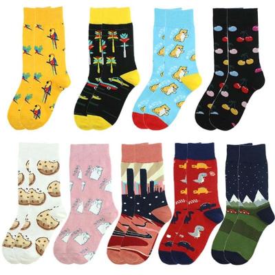 China new design HY-584 jacquard cute unisex QUICK DRY cartoon cute meias fashion man women animal food hosiery bird cat crew socks for sale