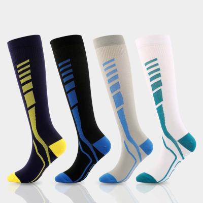 China New Design HY-807 2022 Viable Color Elastic Breathable Striped Compression Sport Cycling Socks For Man And Woman for sale