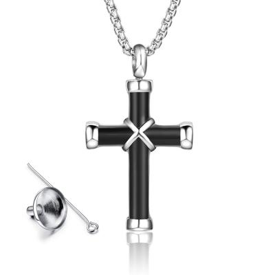 China Viable Cross Jewelry Stainless Steel Necklace Urn In Memory Of Pet Bone Hair Ashes Custom Memorial Pendant for sale