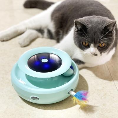 China Retractable Donut 360 Spinning Track Turntable Cat Ball Layer Toy Automatic Feather Battery Operated Smart Enigma Magic Wand for sale