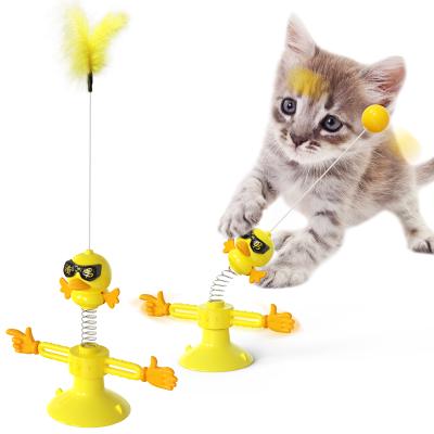 China New Funny Hot Selling Viable Interactive Cat Kittens Spring Turntable Stick Pet Feather Ball Interactive Toy Indoor Suction Cups Exercise for sale