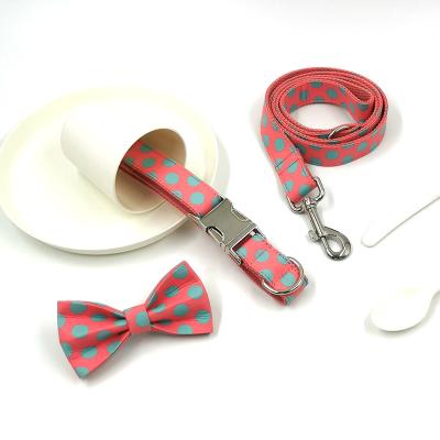 China Small Dog Bowtie Accesories Macrame Fabric Metal Buckle Collar and Leash Rope Set for sale