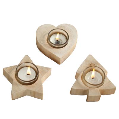 China Europe Tabletop Tealight Candle Holder Wooden Tree Heart Shaped Star for Decoration for sale