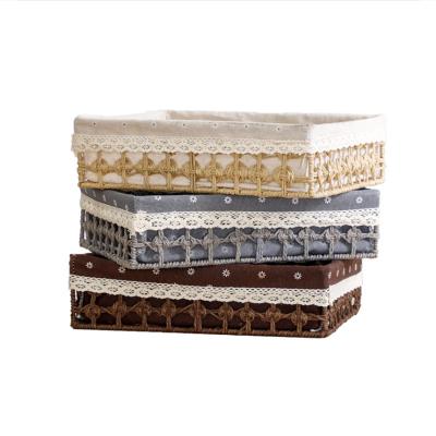 China Handmade Wholesale Cheap Wholesale 3 Interlocking Small Woven Basket Viable Set For Sundries Woven Storage Baskets for sale