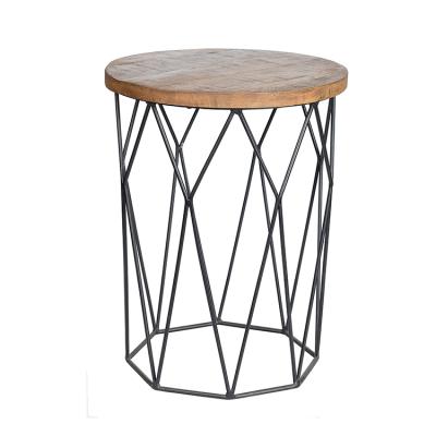 China (Other) Adjustable Brown & Black Geometric Pattern Iron Frame End Table With Round Wood Top for sale