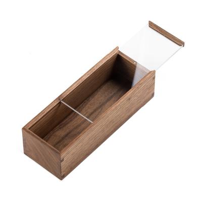 China Europe factory supply high quality small wooden nut box with sliding lid /Acrylic cover for sale