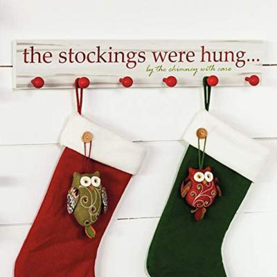 China Europe Christmas Decoration and Gifts for Family The Stockings Were Hung Wooden Mantel Sign Wall Shelf with 6 Hooks for sale