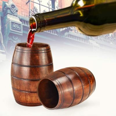 China 100% 2 Pack Handmade Solid Wooden Barrel Beer Mug Drink Mugs for sale