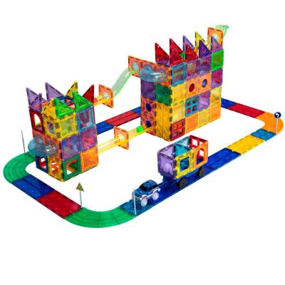 China New Eco-friendly Material Toddler Car Race Track Set Blocks Fun Toy Race Tracks For Boys Tile Car Race Track Construction Magnetic Building Block for sale