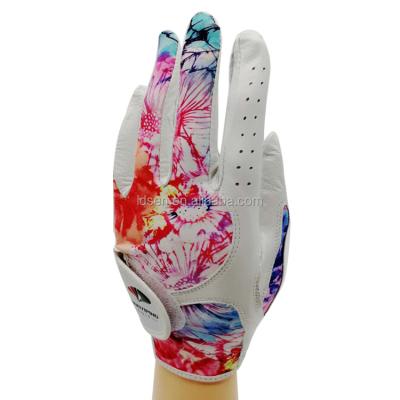 China OEM feel ladies golf cabretta wholesale leather gloves soft comfortable left hand and RH colored 2pcs for sale