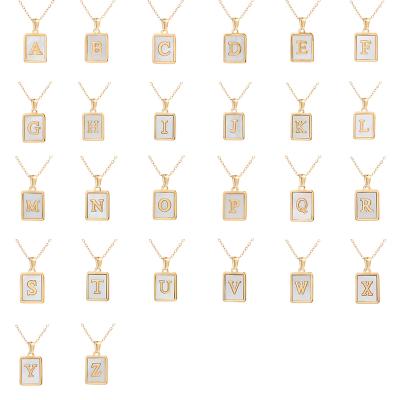 China JN0278 18K Gold Stainless Steel CLASSIC Women Letter A-Z Initial Necklace For Women Rectangle White Shell Alphabet Pendant Necklace for sale