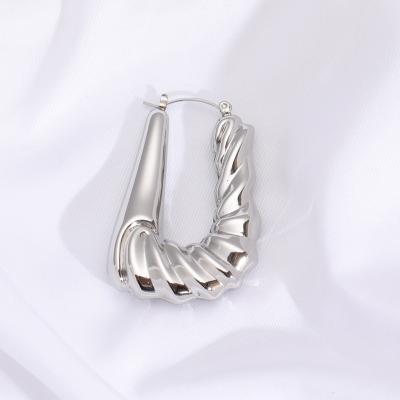 China FASHIONABLE U-shaped Threaded Steel Women's Earrings Titanium Steel Jewelry for sale