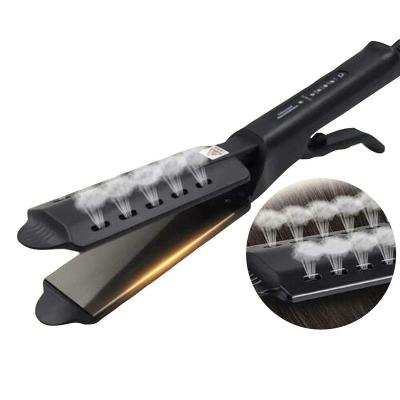 China Hotel 2 in 1 Steamer, Titaniums Vented Ceramic Hair Straightener Wide Hole Styler Flat Design Flat Iron for sale