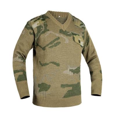 China Breathable Custom Military V-Neck Pullover Polyester Wool Military Sweater for sale