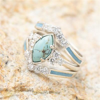 China Hot Sale Romantic 3PCS Ring SetNatural Turquoise Diamond Rings, Amazon Gift for Women, Girls, Mom, Her, Mother's Day and Birthday for sale