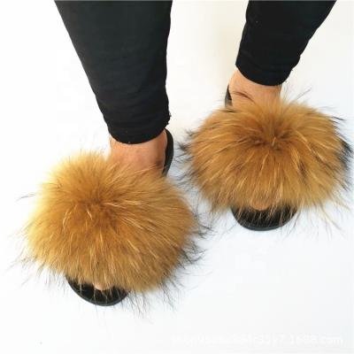 China 2021 Fashion Trend Women's Furry House Slippers Custom Designer Slides Real Fur Slippers Fur Slides Women's Sandals for sale