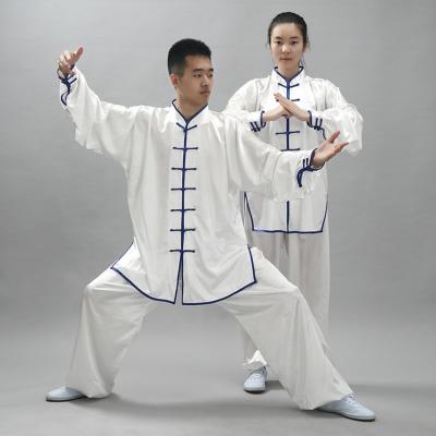 China Chineses Kungfu uniform taiji suit unisex china wushu suit shirts and pants 2 pcs wear white color with blue tie for sale