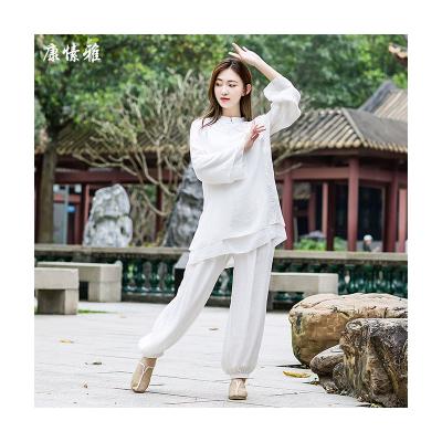 China Shirts and pants 2 pcs suit traditional cotton and breathable and comfortable ladies linen suit for sale