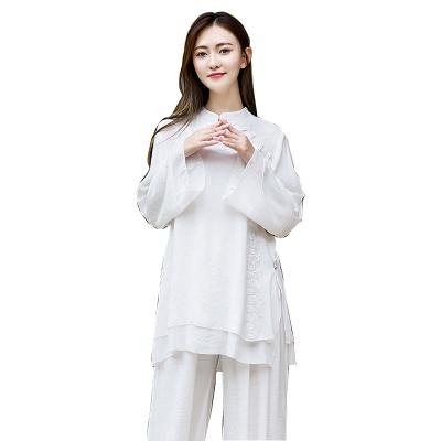 China Shirts and pants 2 pcs suit traditional cotton and breathable and comfortable ladies linen suit for sale