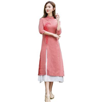 China Shirts And Pants 2 Pcs Chinese Suit Cotton Chiffon Canvas Fabric Clothing Ladies Cheongsam for sale