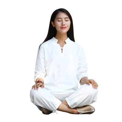 China 2 pcs shirts and pants suit chinese traditional clothing ladies cotton and yoga linen clothes for sale