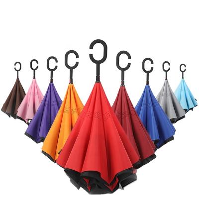 China Wholesale Auto Open Curly Handle Umbrellla Double Layer Golf Windproof Umbrella With Long Handle Custom Logo for sale