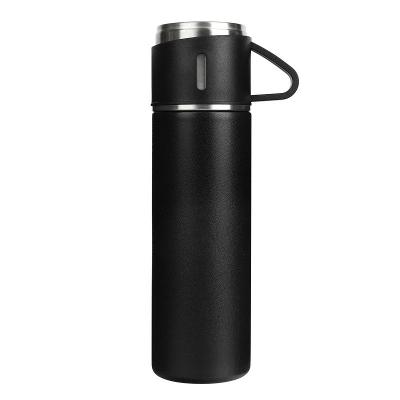 China Business Custom 304 Stainless Steel Vacuum Flask Viable Gift Set With One Cup Two Lid Gift Box Water Bottle for sale