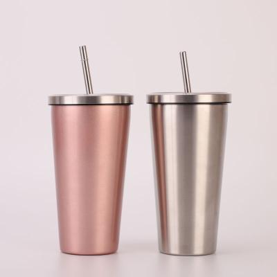 China PORTABLE Tumbler with Straw Flip Lid,Travel Mug Vacuum Insulated Coffee tumbler Beer Cup Steel Bottle with straw lid for sale