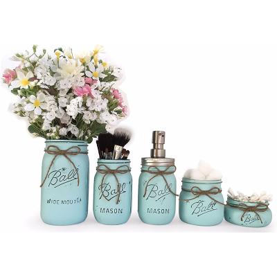 China Mason Jar Bathroom Set For Rustic Ceramic Country Bathroom Decor for sale