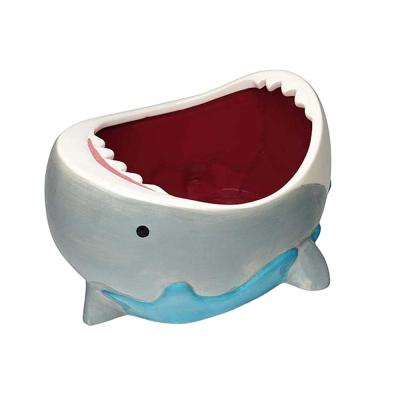 China Sustainable Shark Attack Candy Storage 3D Funny Ceramic Shark Bowl for sale