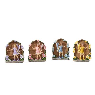 China Garden Decoration Resin Garden Decoration Set Of 4 Miniature Fairy Doors With Fairies for sale