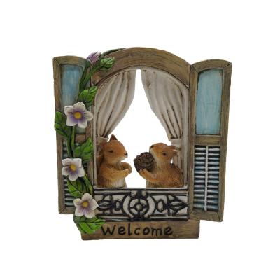 China Eco-Friendly Decoration Wholesale Resin Fairy Garden Door With Two Welcome Squirrels for sale