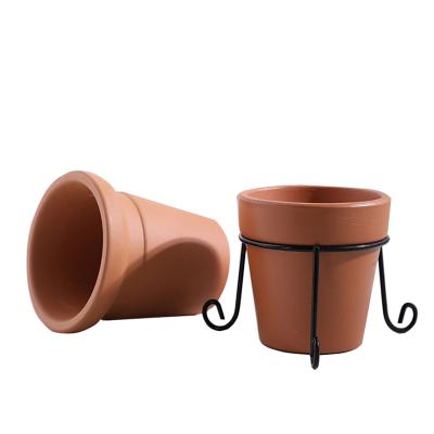 China Wholesale Eco-friendly Garden Clay Plant Pots With Iron Stand, Ceramic Planters Terracotta Flower Pots For Sale for sale