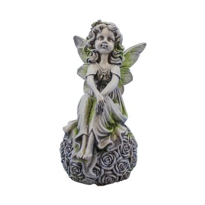 China Art Decor Customized Polyresin Fairy Garden Miniatures Statue Decor Beautiful Resin Flower Sitting Fairy Figurine For Ornaments for sale