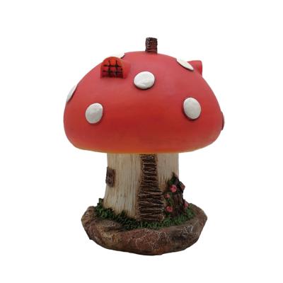 China Outdoor Eco-friendly Resin Mushroom Home Shape Solar LED Light Lamp Decoration Garden Decor for sale