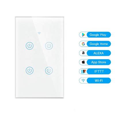 China ABS USA 4gang Tuya APP Touch Light Switch Smart WiFi Wall Switch with Alexa Google HF-S08 for sale