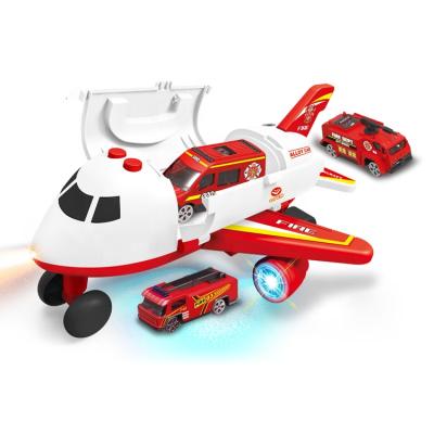 China High Quality Toy Fire Truck Set Includes 2 Small Alloy Flat Toy Cars Kids Transport Cargo Airplane Toys For Boys 38*27*9.4cm for sale