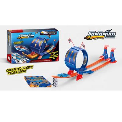 China Friction Toy Creative racing side by side track toys track car toys 4 speed toys car with racing track for sale