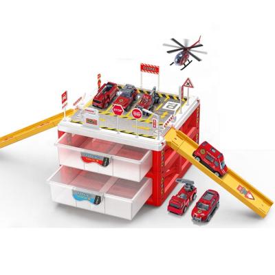 China Slot Toy Educational Toys Mini Diecast Cars Parking Lot 3 Play Toy Set with 2 Tier Car Parking Storage Box for sale