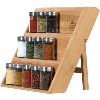 China 3 Shelf Wooden Collapsible Storage Organizer Bamboo Kitchen Spice Rack for sale