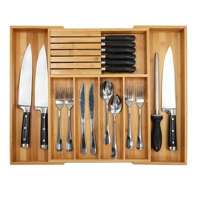 China Adjustable Expandable Expandable Knife Case Divider Bamboo Cutlery Storage Drawer for Western Utensils for sale