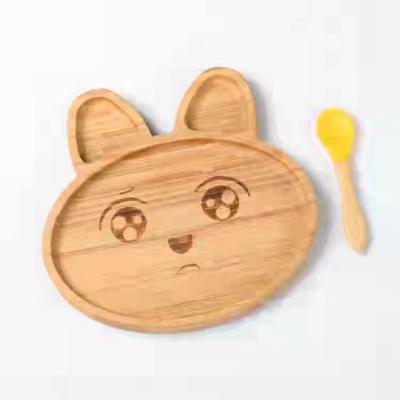 China Cartoon Sustainable Creative Compartment Bamboo Children's Dinner Plate Baby Fruit Food Auxiliary Compartment for sale